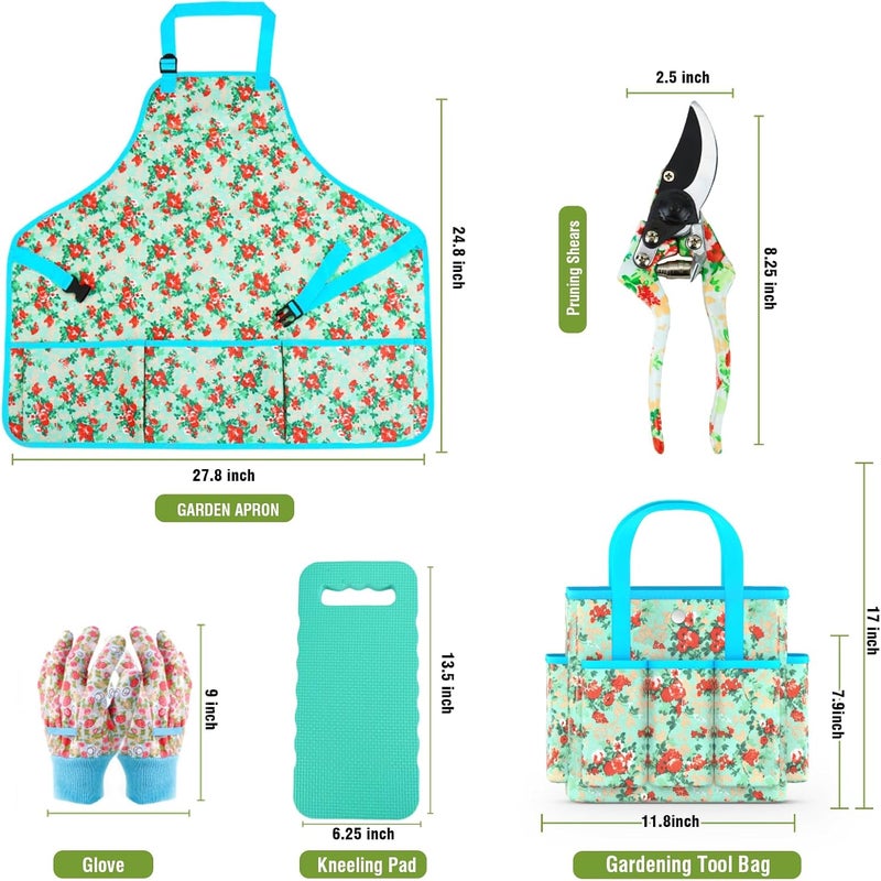WANCHI Garden Tools Set 10 Piece Heavy Duty Floral Garden Tool Set Gardening Gifts for Women Men Birthday Rust-Proof Aluminum Garden Hand Tools Gardening Kit with Tote Bag Apron Glove - Image 2